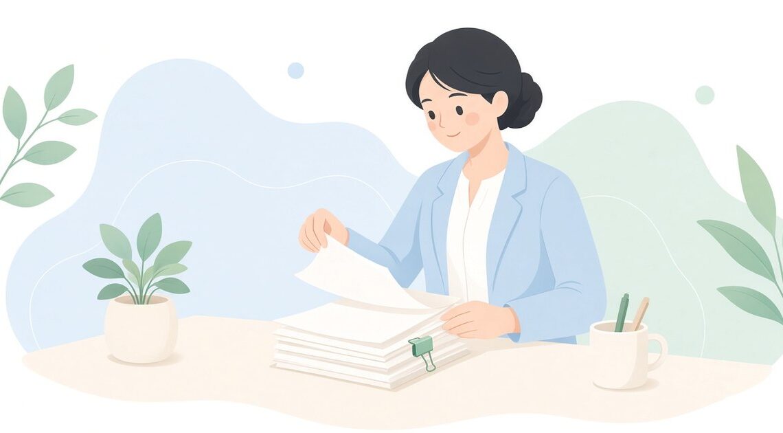 書類の表と裏を1枚ずつ確認してから束ねる