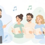 合唱のリハーサルで指揮棒を振る様子をイメージしたイラスト