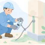 クランプ式で接地抵抗を測定する様子をイメージしたイラスト