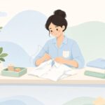 補修針で衣類のほつれを直すクリーニング店員の様子をイメージしたイラスト