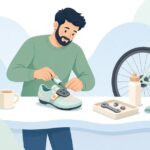 クリート位置を調整する自転車フィッターの様子をイメージしたイラスト