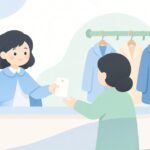 クロークでコートを預かり札を手渡す様子をイメージしたイラスト