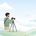 雲の流れをタイムラプス撮影する様子をイメージしたイラスト