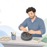 バイクのクラッチバスケットのダンパーゴムを交換する様子をイメージしたイラスト