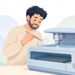 CO2レーザーの集光レンズを交換する様子をイメージしたイラスト