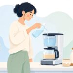 コーヒーメーカーを洗浄剤で掃除する様子をイメージしたイラスト