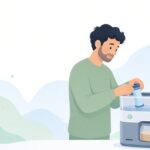 コーヒーメーカーに浄水フィルターを取り付ける様子をイメージしたイラスト