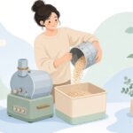 コーヒー焙煎のチャフコレクターを掃除する様子をイメージしたイラスト