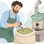 コーヒーの生豆の水分を測る様子をイメージしたイラスト