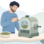 コーヒー焙煎機に温度プローブを取り付ける様子をイメージしたイラスト