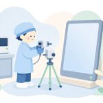 ディスプレイの色と明るさを測定する様子をイメージしたイラスト