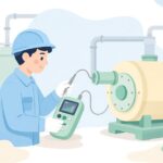 ボイラーの排ガスを分析計で点検する様子をイメージしたイラスト