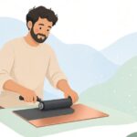 銅版画のグランドを銅板に塗る様子をイメージしたイラスト