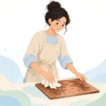銅版画で拭き取り紙を使う様子をイメージしたイラスト