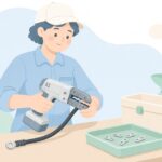 充電式圧着工具で端子を圧着する作業をイメージしたイラスト