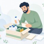 防災用の水と電池の確認をイメージしたイラスト