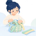 クラフトバンドでかごを編む様子をイメージしたイラスト