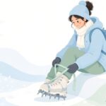 アイゼンのストラップを交換する様子をイメージしたイラスト