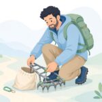 アイゼンの爪に保護キャップを付ける様子をイメージしたイラスト