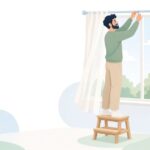 カーテンレールを中間ジョイントでつなぐ様子をイメージしたイラスト