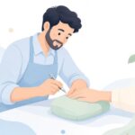 キューティクルニッパーで甘皮を整える出張ネイリストの様子をイメージしたイラスト