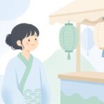 ダボシャツを着て夏祭りを楽しむ様子をイメージしたイラスト