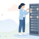 サーバーラックにケージナットを取り付ける様子をイメージしたイラスト