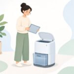 除湿機の交換フィルターを取り付ける様子をイメージしたイラスト