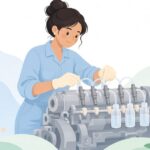ディーゼルインジェクターの戻り量を測る様子をイメージしたイラスト