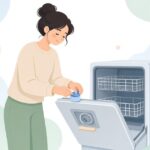 食洗機の洗剤投入口のふたを交換する様子をイメージしたイラスト