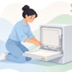 食洗機のドアヒンジケーブルを交換する様子をイメージしたイラスト