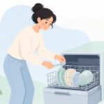 食洗機のラックレールにエンドキャップを付ける様子をイメージしたイラスト