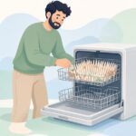食洗機ラックに補修キャップを付ける様子をイメージしたイラスト