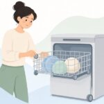 食洗機の上かご車輪を交換する様子をイメージしたイラスト