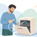食洗機の給水口フィルターを掃除する様子をイメージしたイラスト