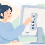 モニターの端子に防塵キャップを付ける様子をイメージしたイラスト