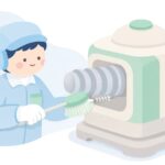 使い捨てブラシで機械のスクリューを掃除する様子をイメージしたイラスト