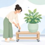 プランター用のキャスター付き木枠を作る様子をイメージしたイラスト