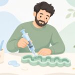 インジェクターで自作ワームを作る様子をイメージしたイラスト