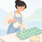 シリコンモールドで自作ワームを作る様子をイメージしたイラスト