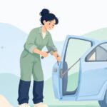 ドアヒンジピンを工具で抜く様子をイメージしたイラスト