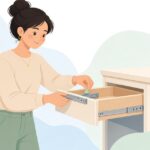 引き出しのスライドレールにストッパーを取り付ける様子をイメージしたイラスト