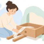 木製の引き出しにすべりテープを貼る様子をイメージしたイラスト