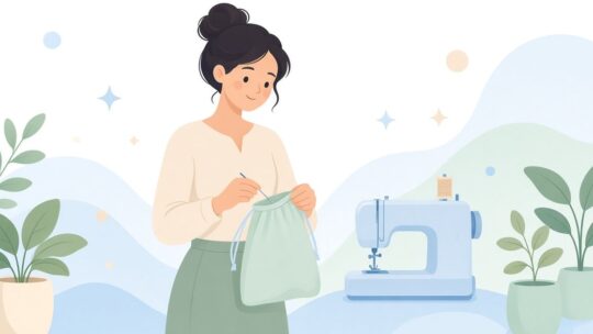 巾着袋をミシンで縫い、紐を通して絞る作り方