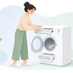 ドラム式洗濯機の乾燥フィルターを掃除する様子をイメージしたイラスト