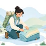 ドライバッグに補修パッチを貼る様子をイメージしたイラスト