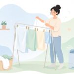 部屋干しの洗濯物を扇風機と除湿機で乾かす様子をイメージしたイラスト