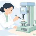 フォースゲージで部品の力を測定する様子をイメージしたイラスト