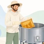 電動採蜜機ではちみつを採る様子をイメージしたイラスト