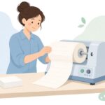 電動リワインダーでラベルを巻き取る様子をイメージしたイラスト